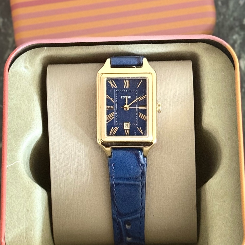 Fossil Gold and Blue Watch brand new in box never worn